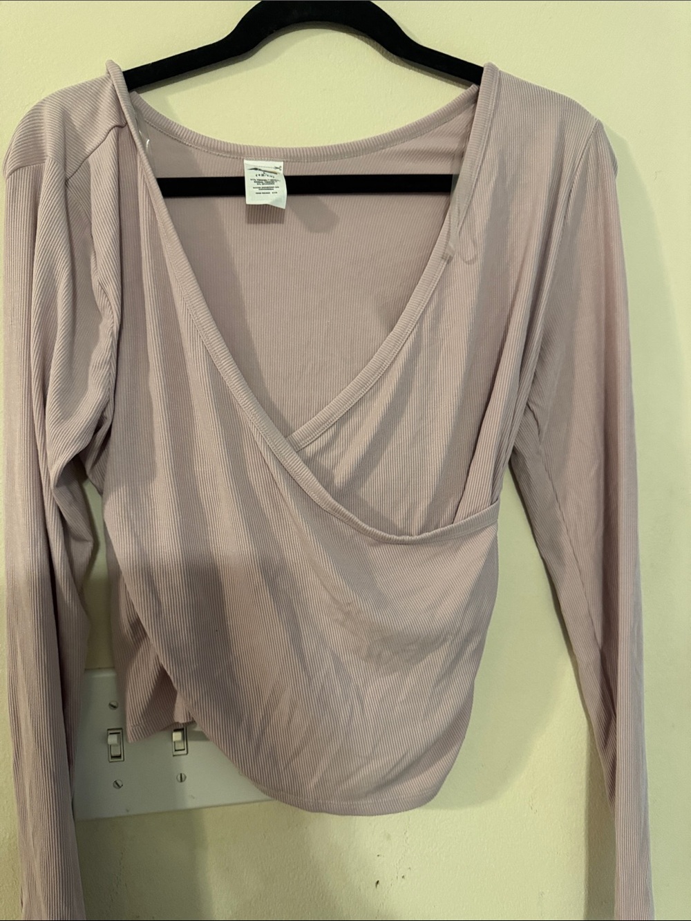 Avia Dusty Pink Ribbed Wrap-Front Long Sleeve Top